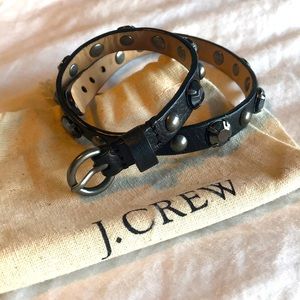 J Crew Black Leather Crystal Wrap Bracelet